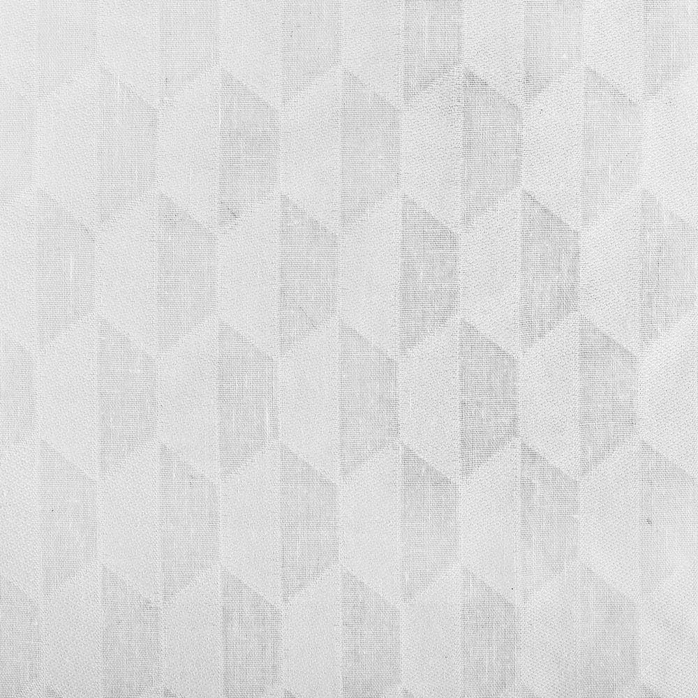 White Geometric Clipped Jacquard Light-Filtering Rod Pocket Curtain Panel