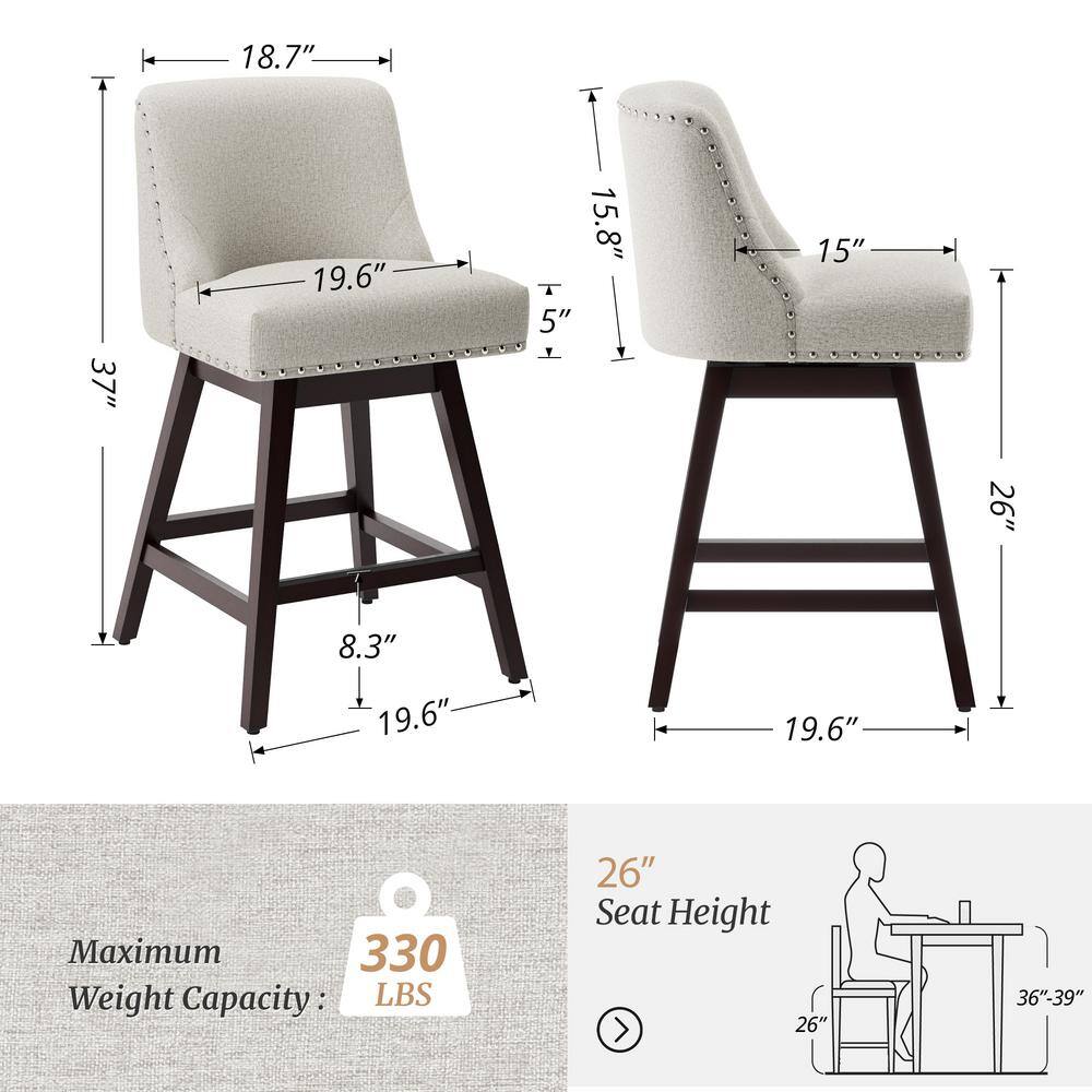 Oyster Gray Swivel Counter Stools with Wood Legs, Set of 2