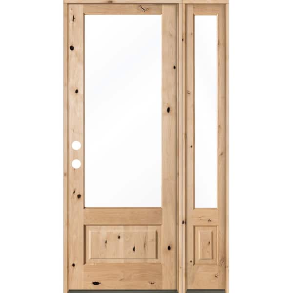 Krosswood Doors 50 in. x 96 in. Farmhouse Knotty Alder Right-Hand/Inswing 3/4 Lite Clear Glass Unfinished Wood Prehung Front Door w/RSL