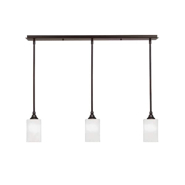 Livingston 100-Watt 3-Light Dark Granite Shaded Pendant Light with 4 in. White Marble Glass Shades, No bulbs