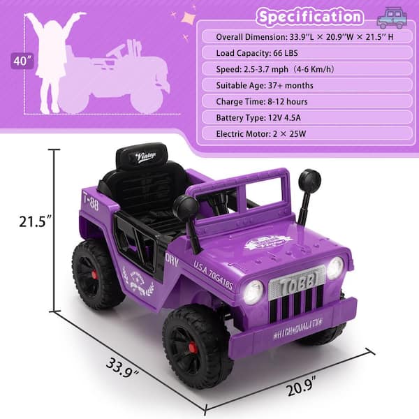 TOBBI 12-Vot Kids Ride on Electric Truck with LED Lights, Horn and 
