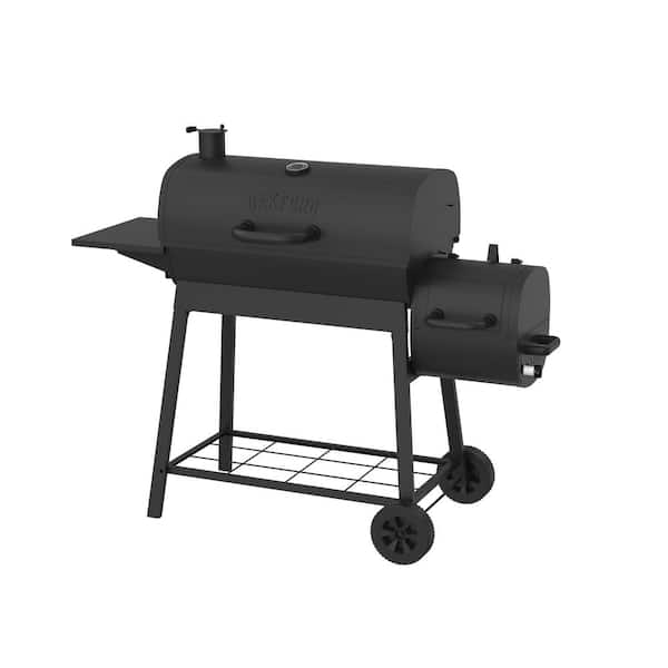 Oakford Outpost 29-Offset Smoker Charcoal Grill in Black