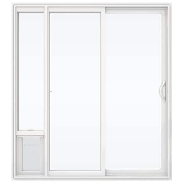 JELD-WEN 72 in. x 80 in. White Right Hand Vinyl Patio Door with Low-E Argon Glass and Large Pet Door