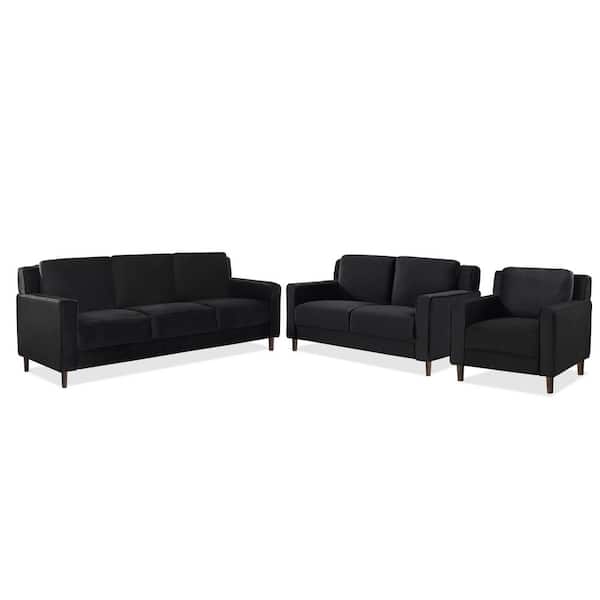 Furniture of America Horfel 3-Piece Black Sofa Set