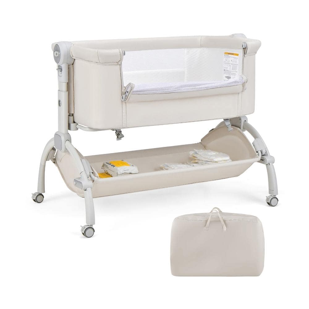3-in-1 Baby Bassinet with Double-Lock Safety Design and Adjustable Height Levels, Beige