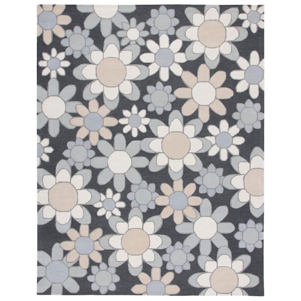 Kids 8 ft. x 10 ft. Charcoal/Ivory Oversized Floral Area Rug