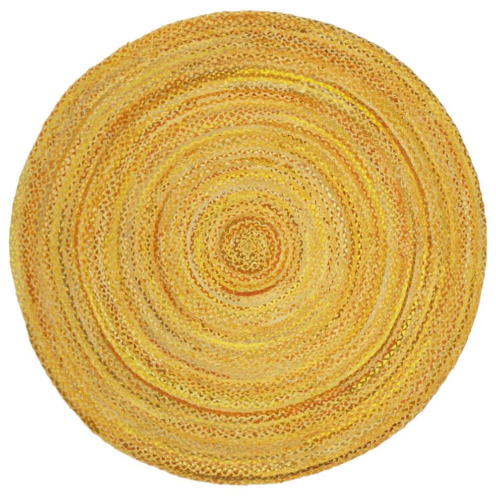 Yellow Cotton 6 ft. x 6 ft. Solid Color Indoor Round Area Rug