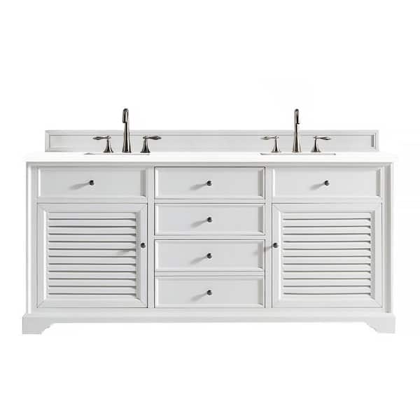 James Martin Vanities Savannah 72 in. W x 23.5 in.D x 34.3 in. H Double Bath Vanity in Bright White with Quartz Top in Classic White
