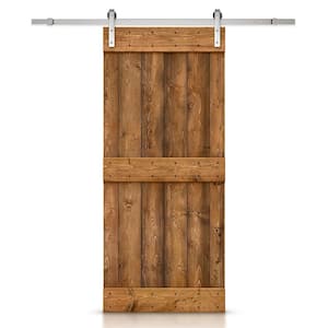Mid-Bar 24 in. x 84 in. Walnut Stained Knotty Pine Wood Interior Sliding Barn Door with Hardware Kit