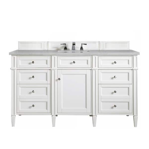 James Martin Vanities Brittany 60.0 in. W x 23.5 in. D x 34 in. H Single Bath Vanity in Bright White with Eternal Serena Top