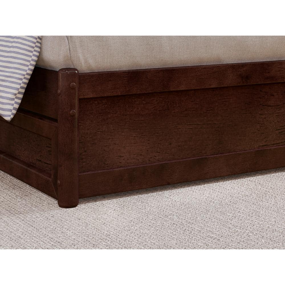 Emelie Full Walnut Wood Platform Bed with Storage Drawers
