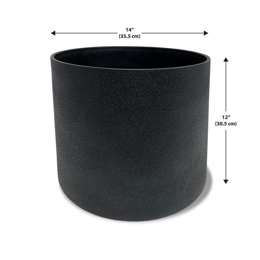Black Composite Round Outdoor Flower Planters (Set of 2)