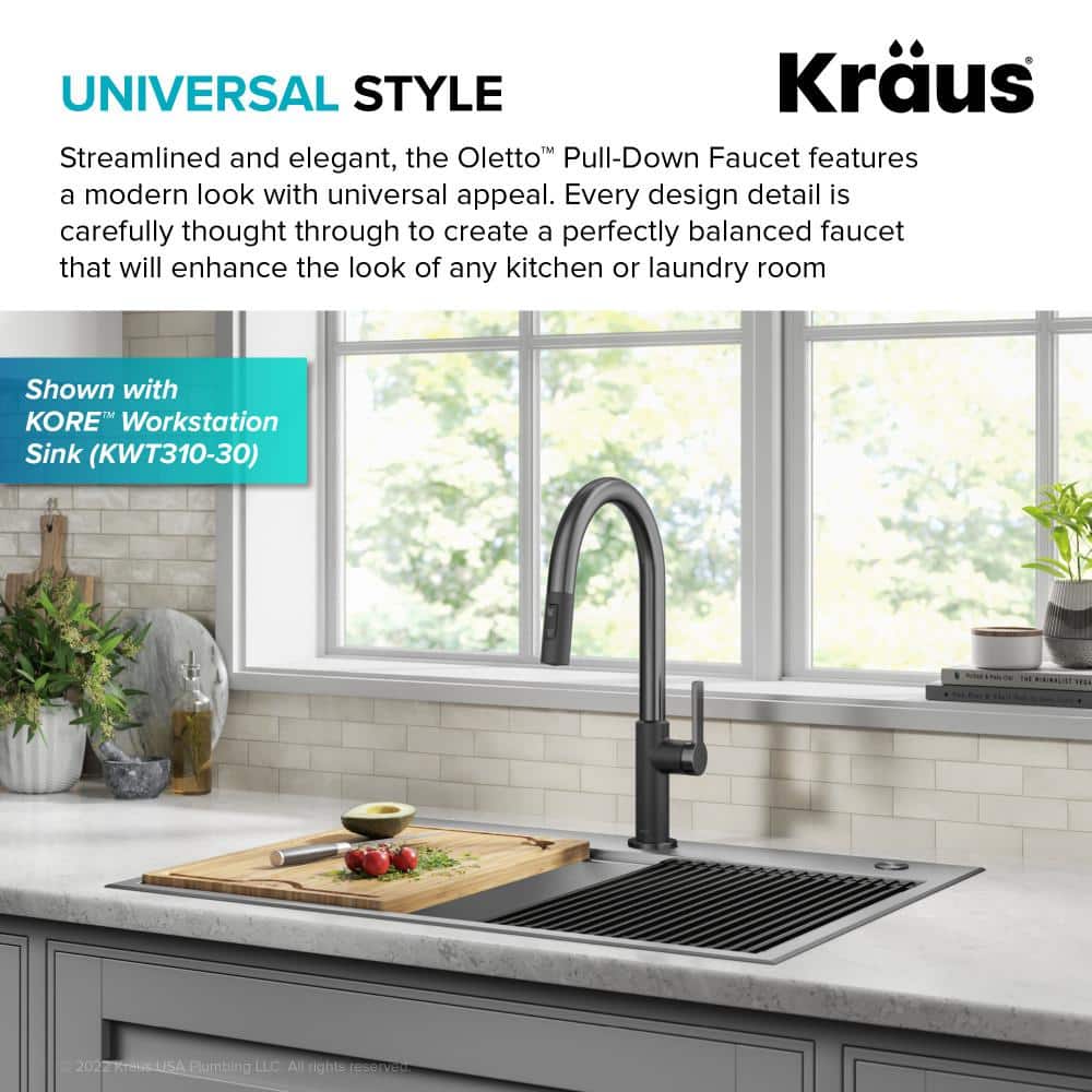Matte Black Stainless Steel Pull-Down Kitchen Faucet with Spray