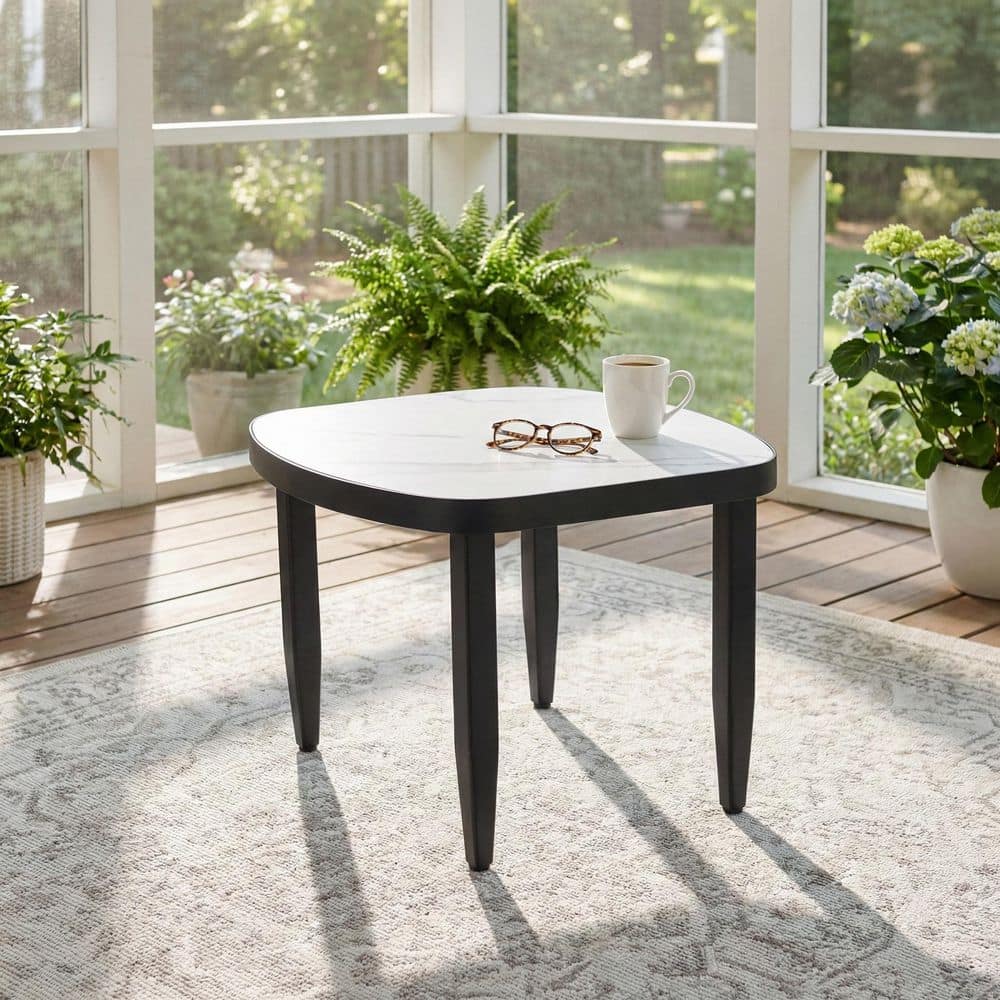 Basic Ama Table Ama pear Aluminum Arc Outdoor Side Table with Greek White Marble ...