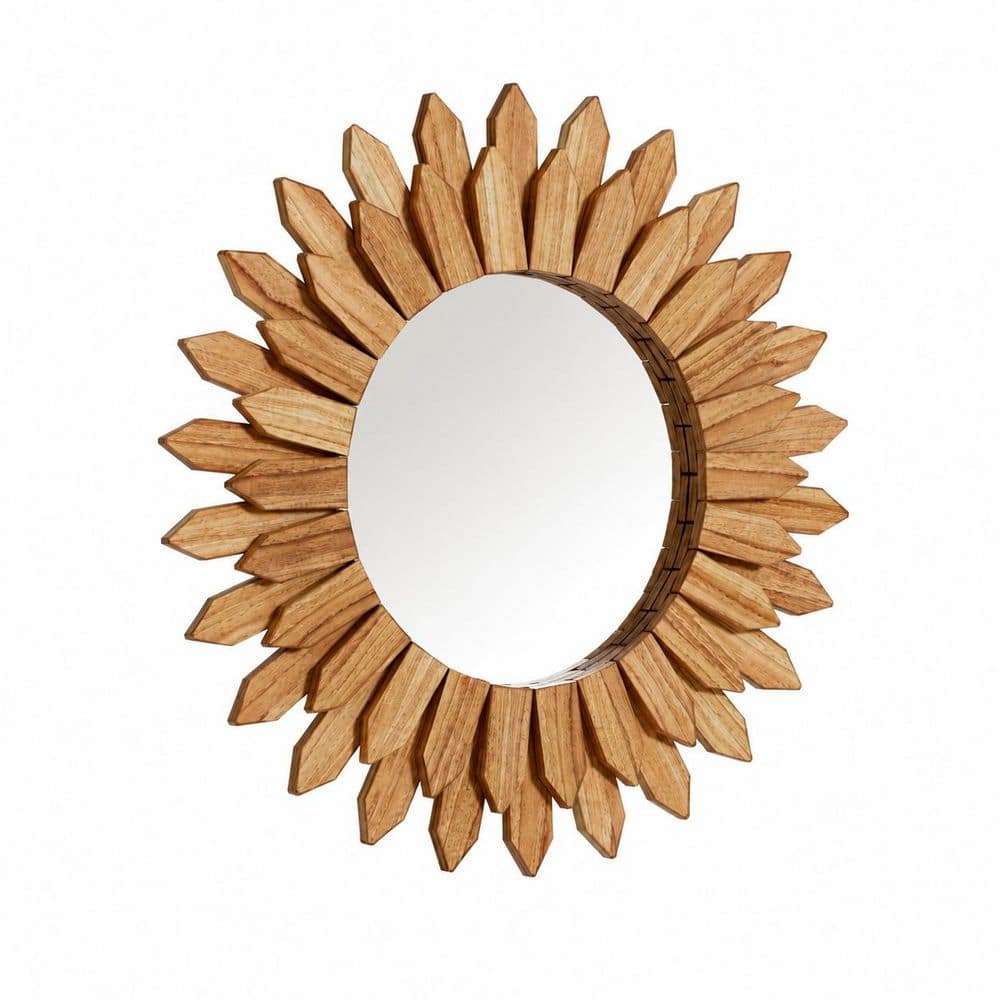 20 in. Round Brown Boho Sunburst Decorative Wall Mirror Handmade Solid Wood Circle for Living Room and Entryway price history on PriceWatchPro