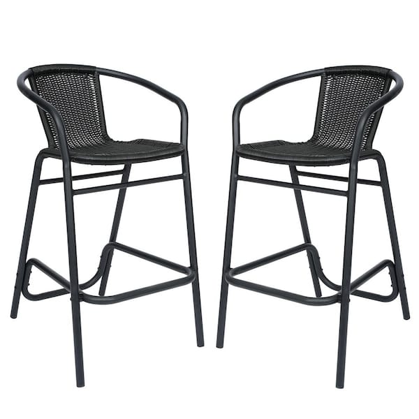 Limoges Black Metal Outdoor Bar Stool 2-Pack