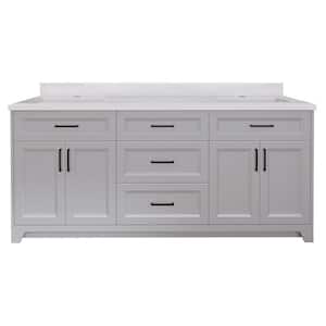 72 in. W x 21.5 in. D x 33.5 in. H Double Sink Bath Vanity in Gray with White Marble Top and 3- Dovetail Drawers