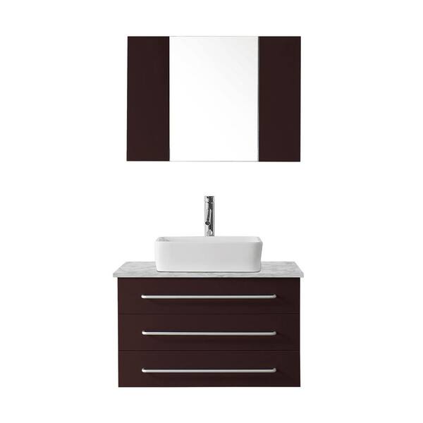 Virtu USA Ivy 36 in. W x 22 in. D Vanity in Espresso with Marble Vanity Top in White with White Basin and Mirror