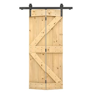 32 in. x 84 in. K Pre Assembled Solid Core Unfinished Wood Bi-fold Barn Door with Sliding Hardware Kit
