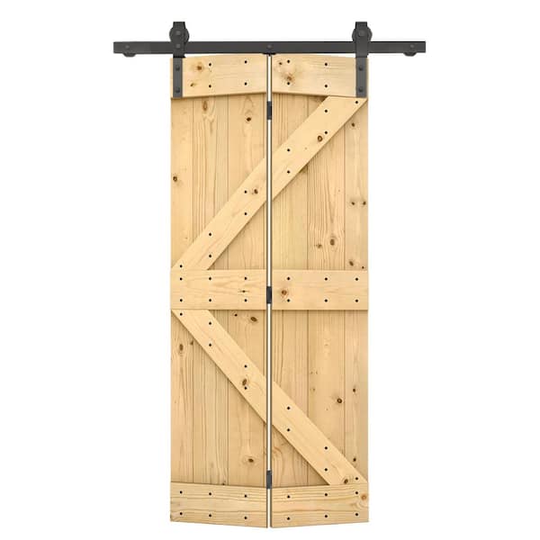 CALHOME 38 in. x 84 in. K Pre Assembled Solid Core Unfinished Wood Bi-fold Barn Door with Sliding Hardware Kit