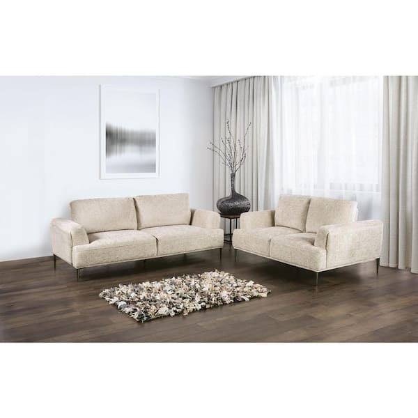 Furniture of America Orlandi 81 in. Flared Arm Chenille Rectangle Sofa in. Light Brown With Extendable Backrest