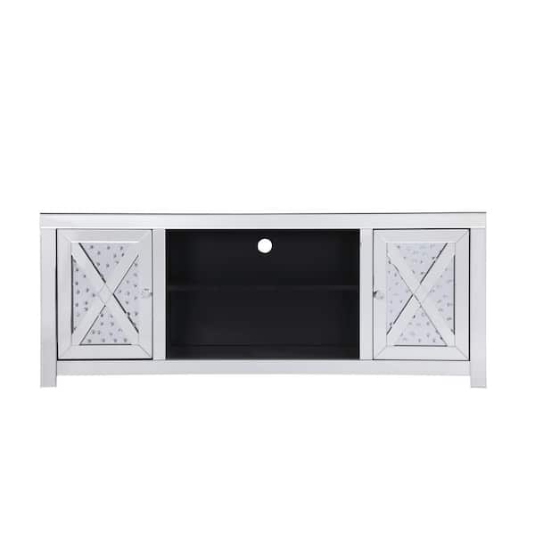 Unbranded Timeless Home 59 in. TV Stand/Stand in Clear Mirror with 2-Storage Doors Fits 60 in. TV