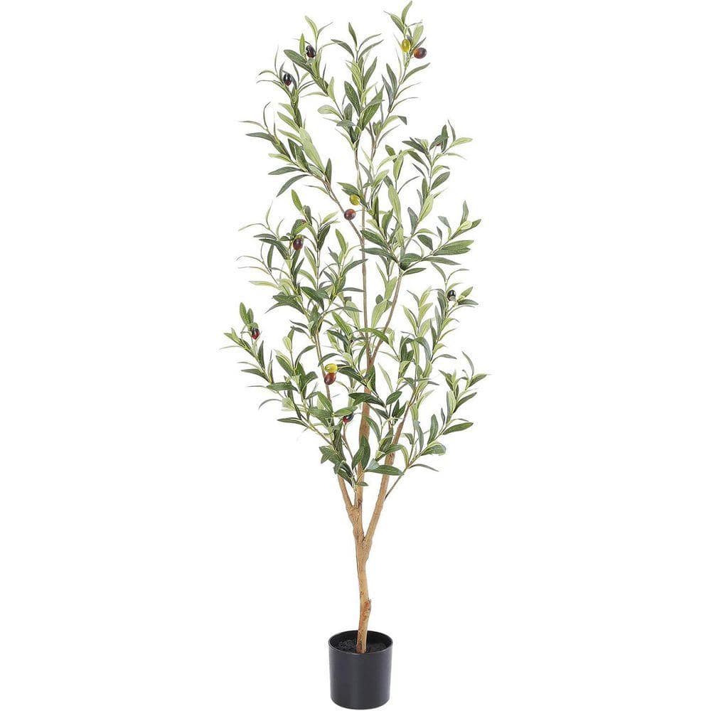 4 ft. Artificial Olive Tree in Black Pot with Natural Wood Trunk
