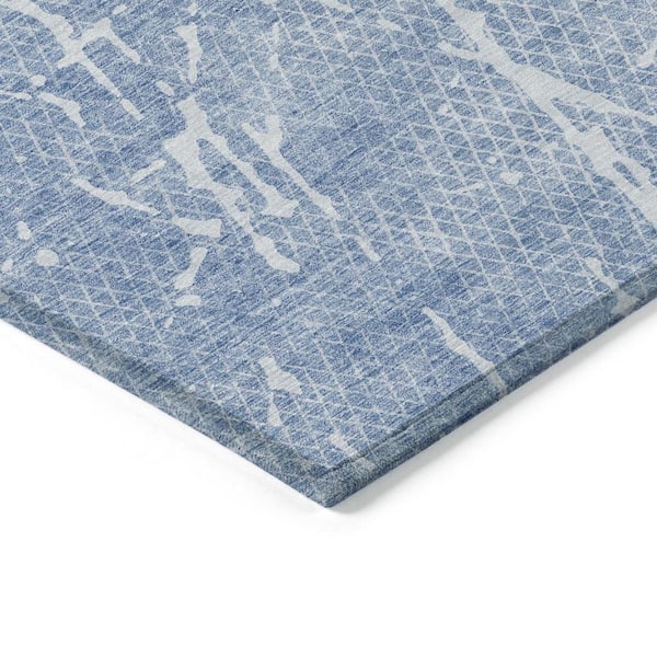 Blue, Ivory 10 ft. x 14 ft. Woven Abstract Polyester Rectangle Indoor/Outdoor Area Rug