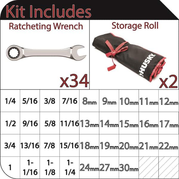 SAE/Metric Master Ratcheting Wrench Set (34-Piece)