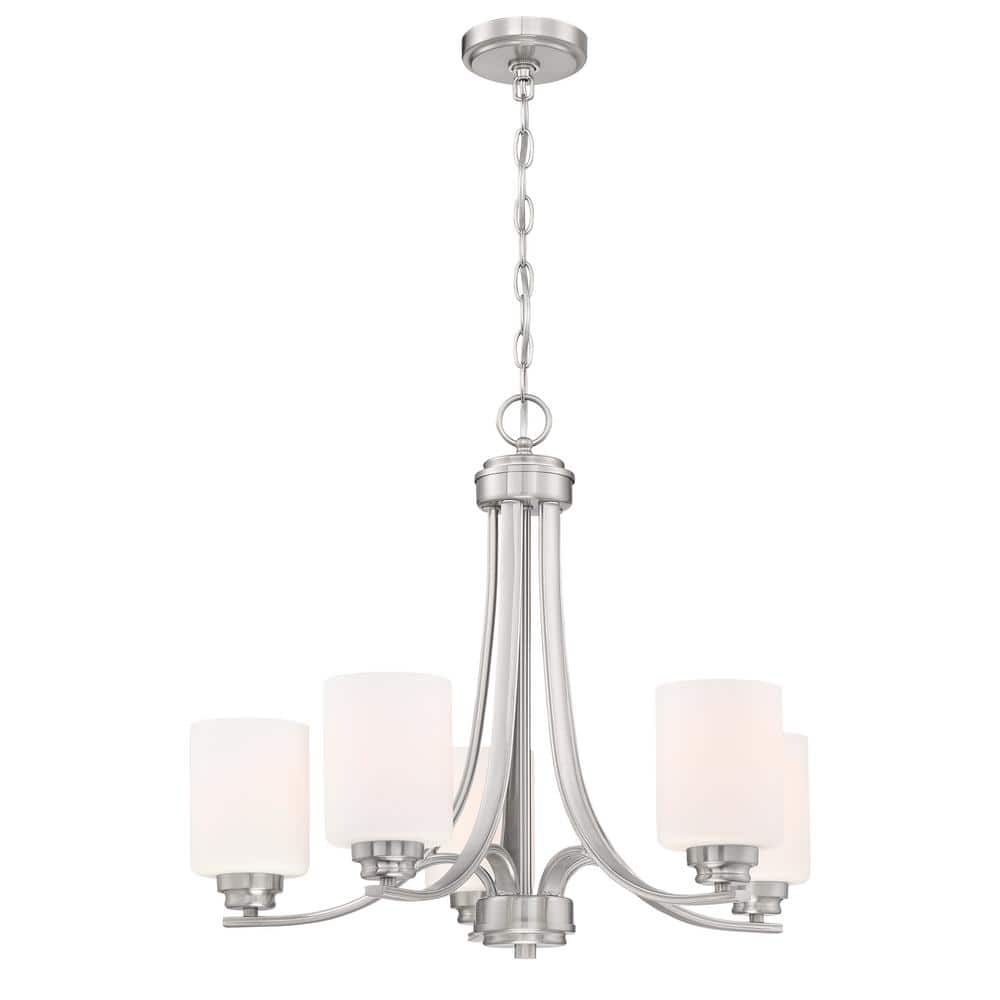 Polished Nickel 24" Chandelier with Frosted Glass Shades