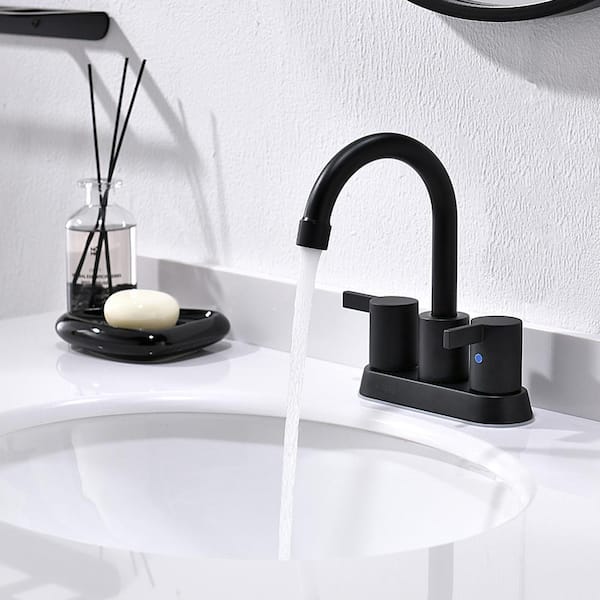 4 Inch 2 Handle Centerset Matte Black Lead-Free Modern Bathroom Faucet with Pop Up Drain and Water Supply Lines