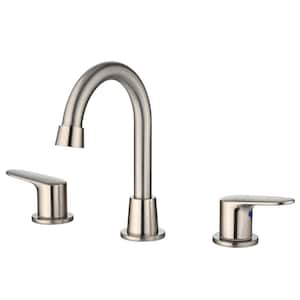 8 in. Widespread Double Handle Bathroom Faucet with Drain Kit Inclued in Brushed Nickel