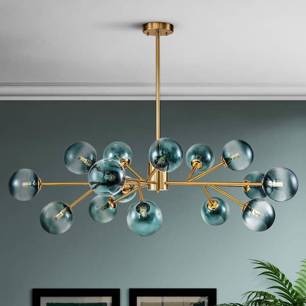 Julian 15-Light Brushed Gold Modern Glass Globe Bubble Chandelier