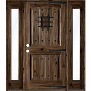 58 in. x 80 in. Mediterranean Knotty Alder Right-Hand/Inswing Clear Glass Black Stain Wood Prehung Front Door w/DFSL