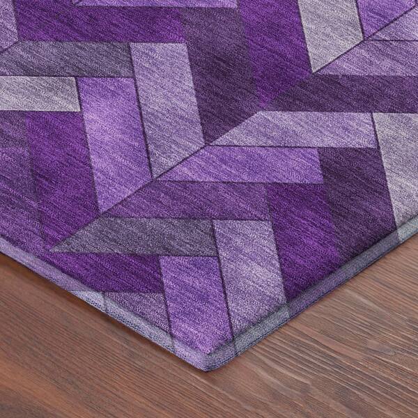 Mayfield Premium Machine Washable Abstract AMF2296 Purple 3 ft. x 5 ft. Area Rug