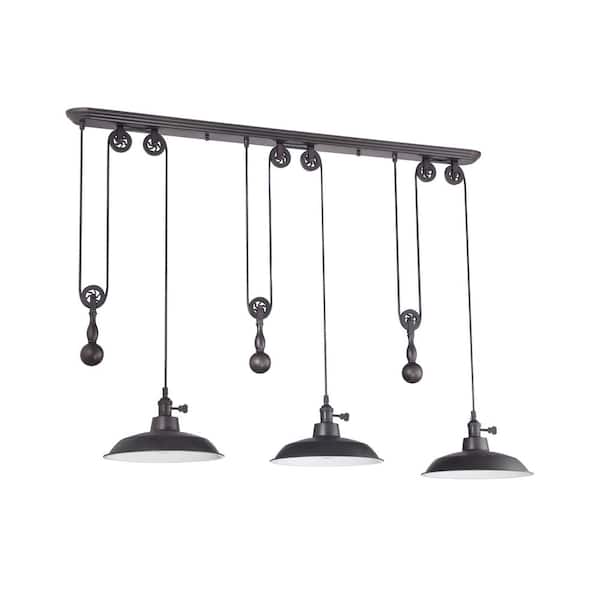 Pendant 100-Watt 3 Light Aged Bronze Finish Dining/Kitchen Island Pendant Light with Steel Shade, No Bulbs Included