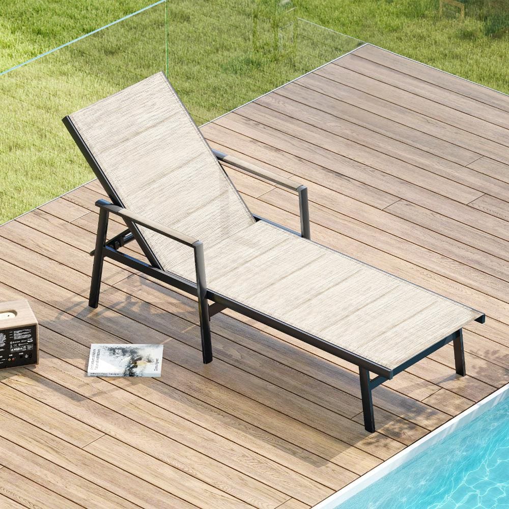 Black Sling Outdoor Chaise Lounge with Light Taupe Textilene price history on PriceWatchPro