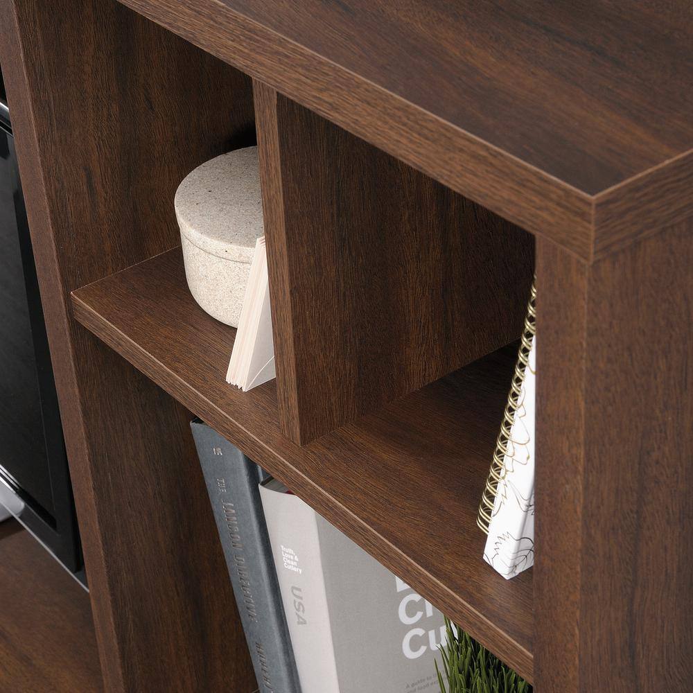 Spiced Mahogany Wood Computer Desk Hutch with Adjustable Shelf