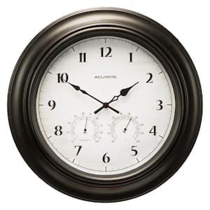 18 in. Black Clock with Thermometer and Hygrometer