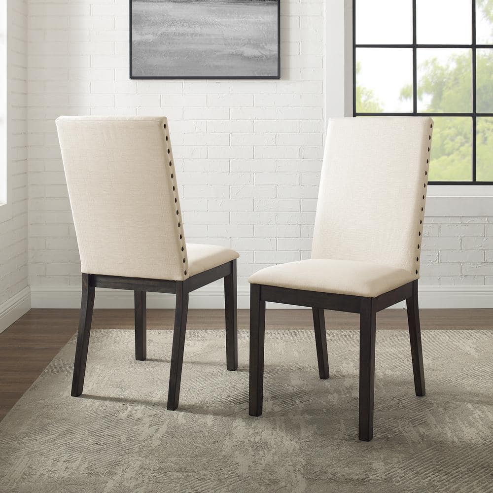 Hayden Cream Linen Upholstered Parsons Dining Chairs with Nailhead Trim, Set of 4