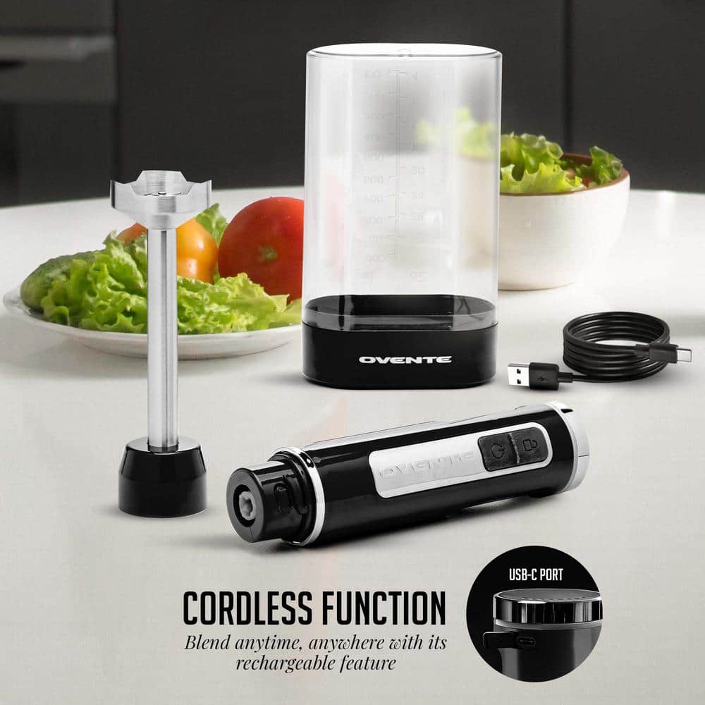 Ovente 8-Speed White Cordless Immersion Hand Blender with Stainless Steel Blades