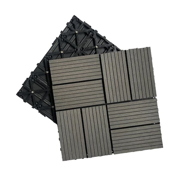 WRIGHTMASTER 1 ft. x 1 ft. Wood and Plastic Composite Interlocking Deck Tile in Taupe Taupe 8-Stripes (20 sq. ft. per Box)