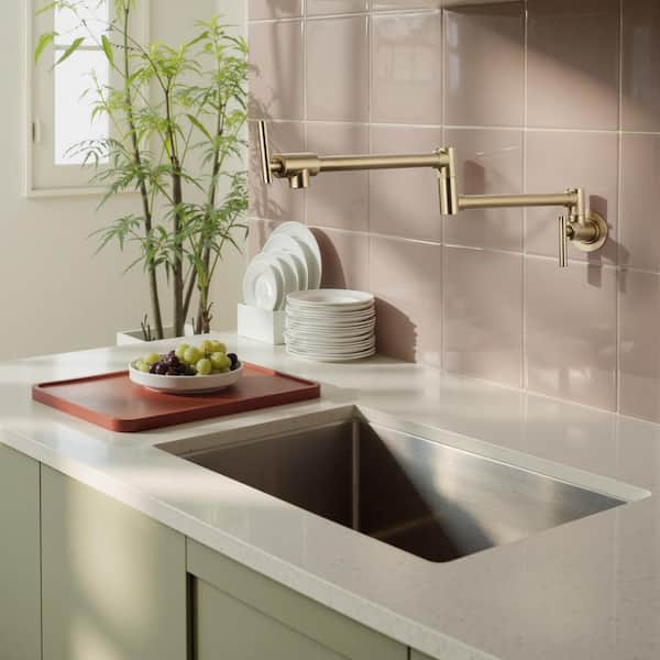 Stainless 2-Handle Wall Mounted Pot Filler in Gold