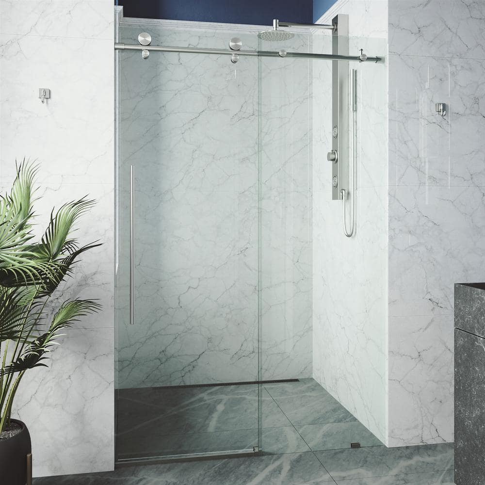 Elan Frameless Sliding Shower Door with Clear Glass and Stainless Steel