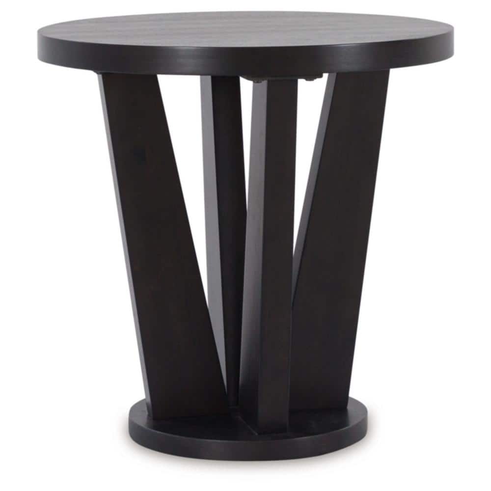 Dark Brown Round Geometric Wood End Table