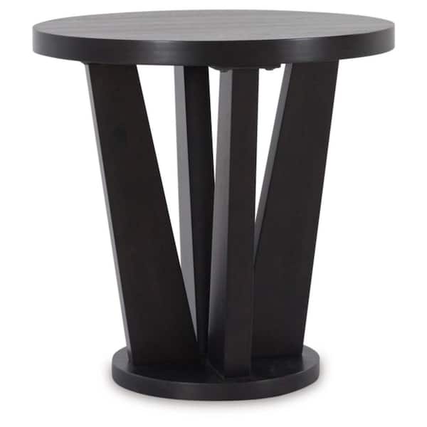 Signature DESIGN BY ASHLEY Chasinfield 24 in. Dark Brown Round Wood End Table with Trapezoid-shaped Legs