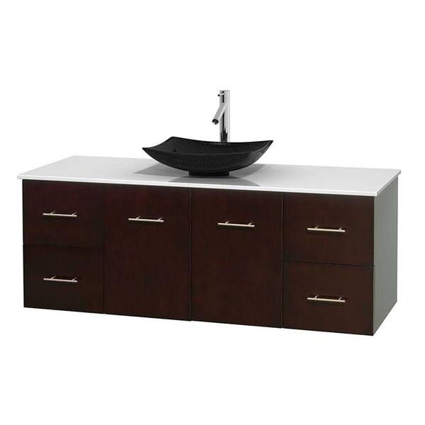 Wyndham Collection Centra 60 in. Vanity in Espresso with Solid-Surface Vanity Top in White and Black Granite Sink