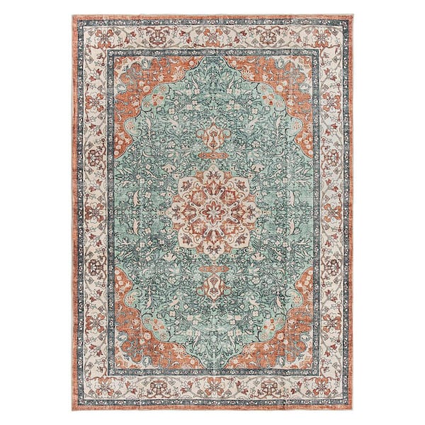 Traditional Oriental Medallion Washable Non Slip Multi 3' x 5' Area Rug