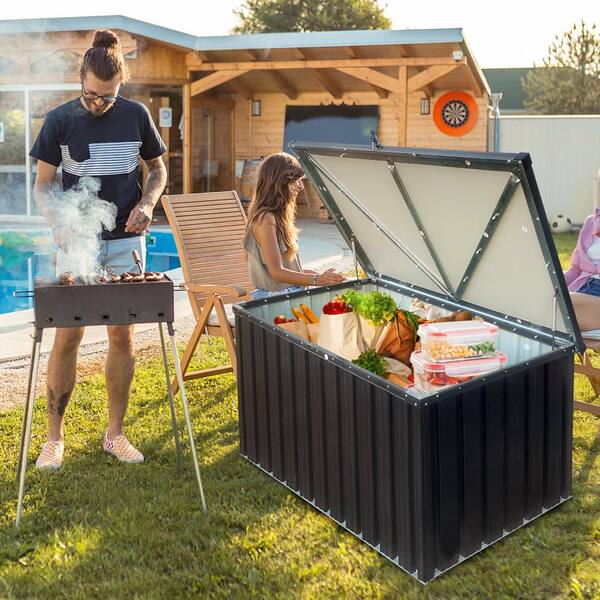 161 Gal. Metal Black Patio Storage Box Deck Box with Waterproof