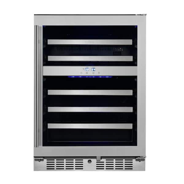 Transcend 24 in. 46-Bottle Seamless Stainless Steel Single Door Dual Zone Built-In Wine Cooler